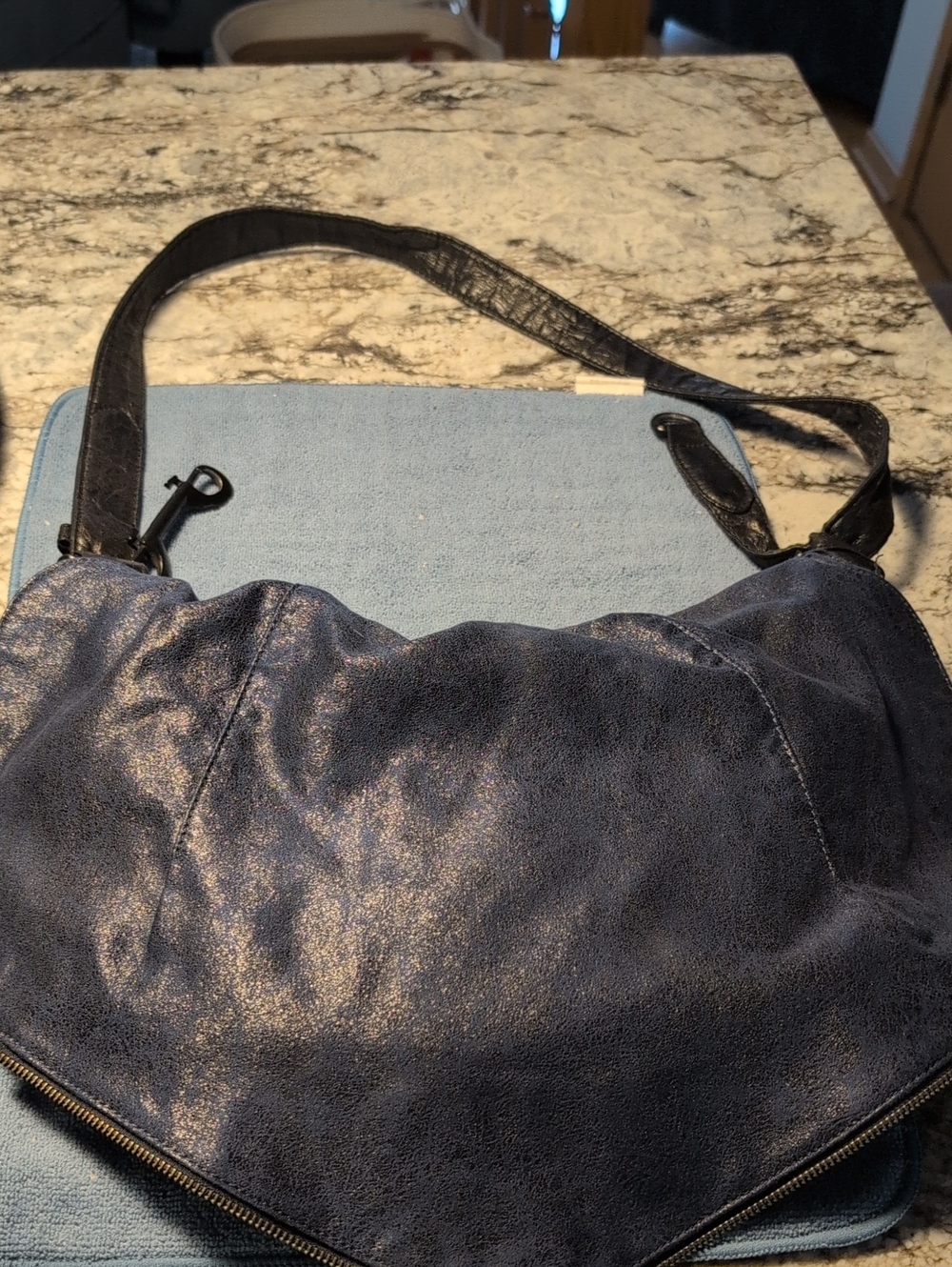 Classic Navy Hobo Shoulder Bag with Adjustable Strap